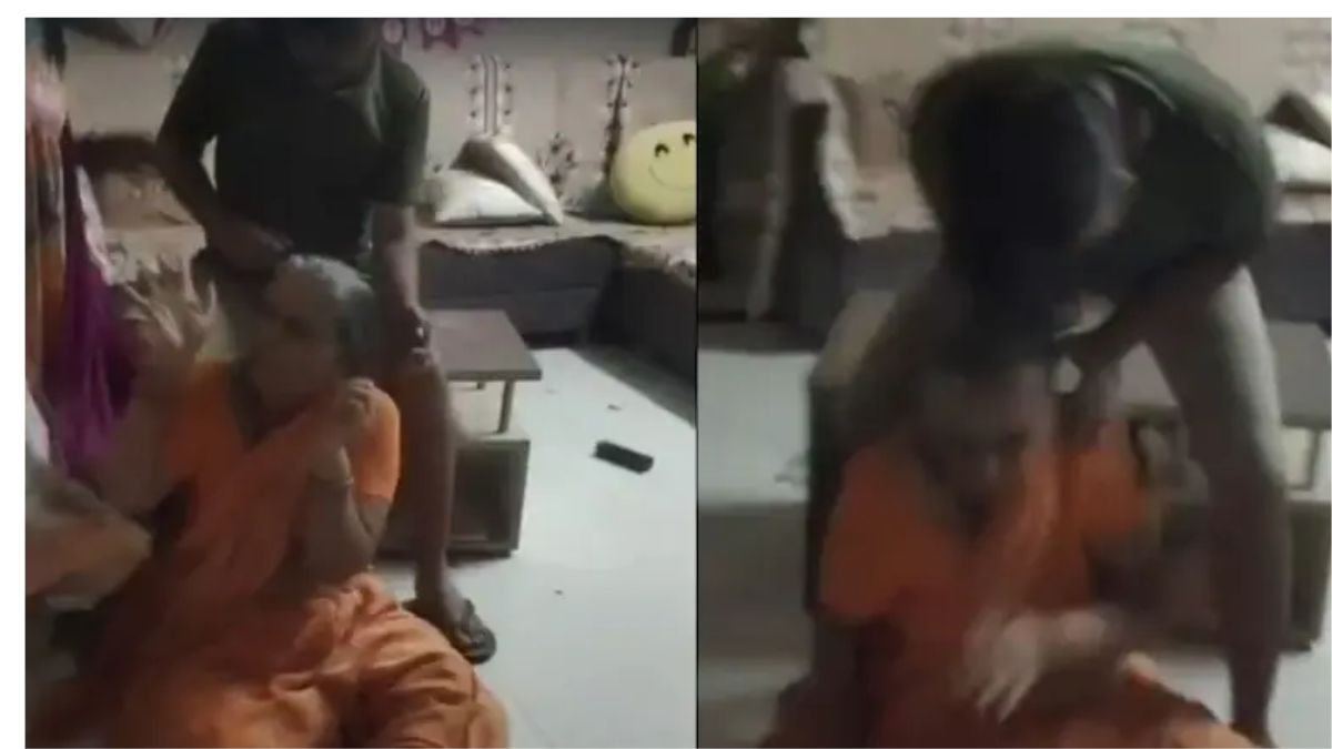 A mother beaten up brutally by his son at Kota for family reasons. Case reported to Police.